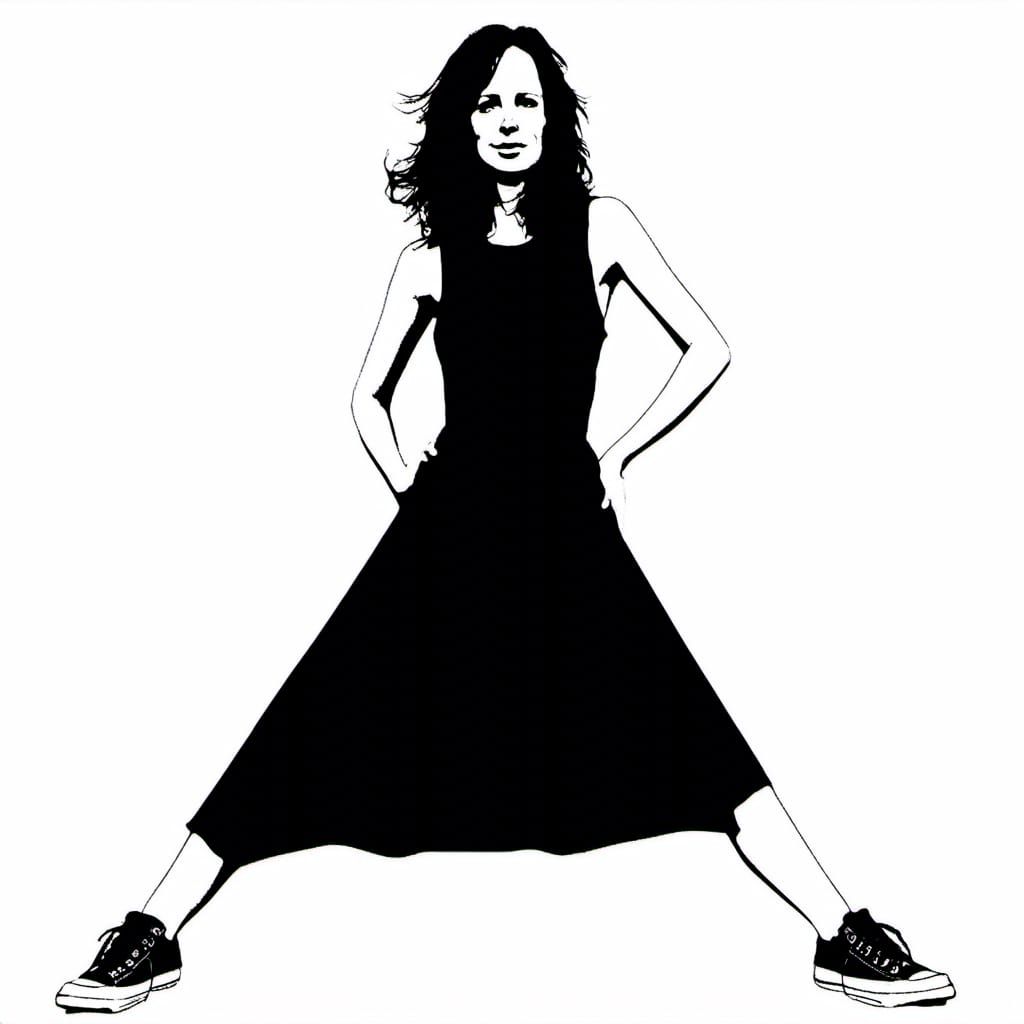 Minimalist Line Art: Woman with Black Hair and Sneakers