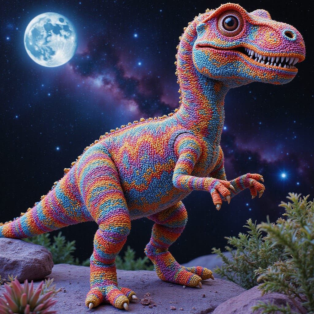 Beaded Dinosaur in Holographic Astral Illustration