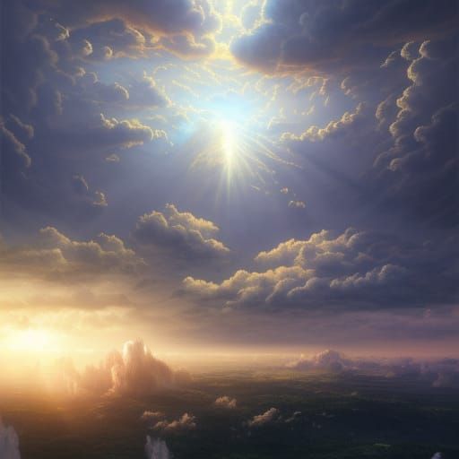 Epic Sunset Clouds with God Rays as Matte Painting