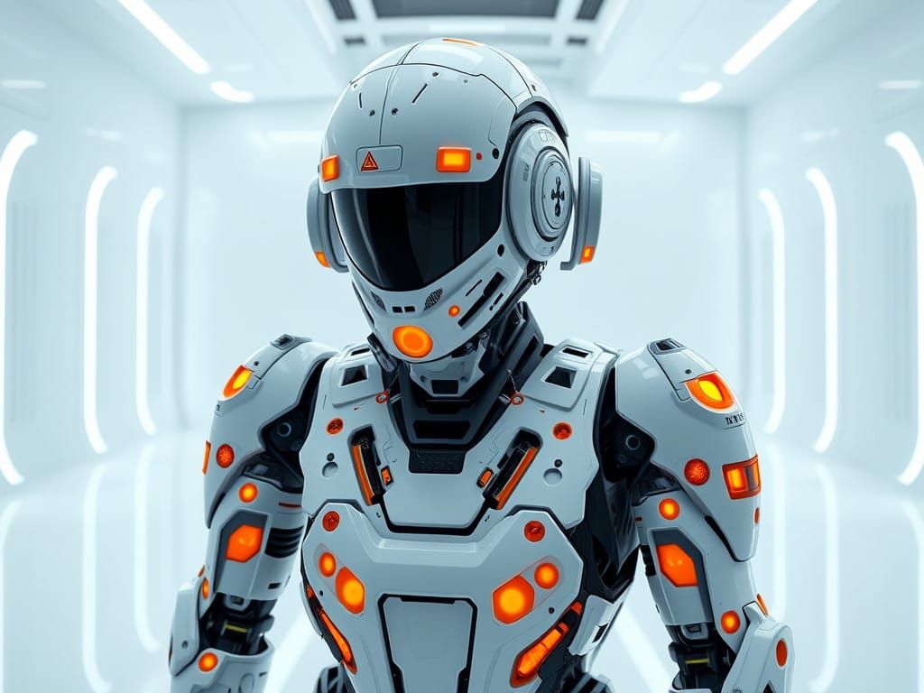 Future-Focused Cybernetic Supervisor in a Minimalist White R...