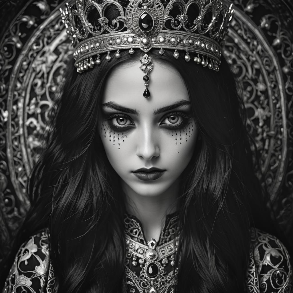 Monochrome Portrait of Woman with Long Black Hair