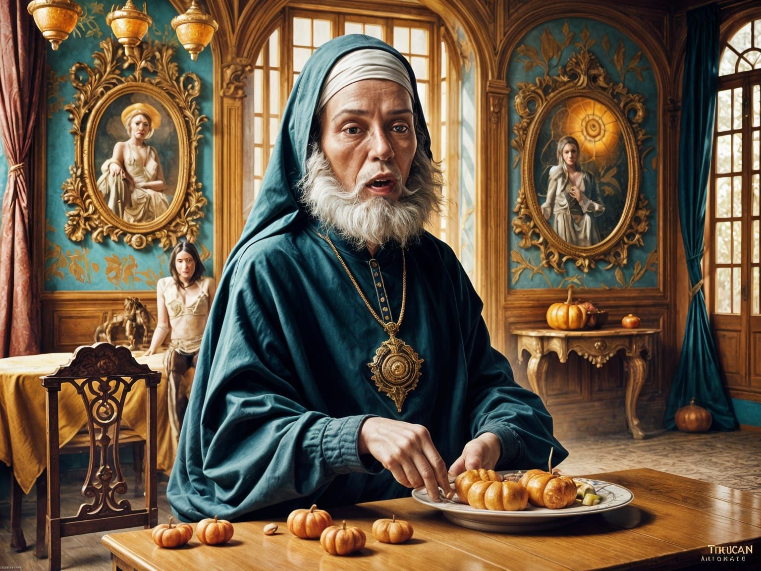 Nun Portrait with Garter Belt in Art Nouveau Style