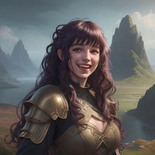 Fantasy Portrait of Laughing Woman with Ponytail