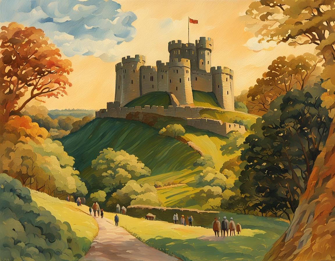 Norman Castle in Gouache Impressionist Style