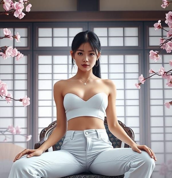 Geisha in Modern Attire on Ornate Chair