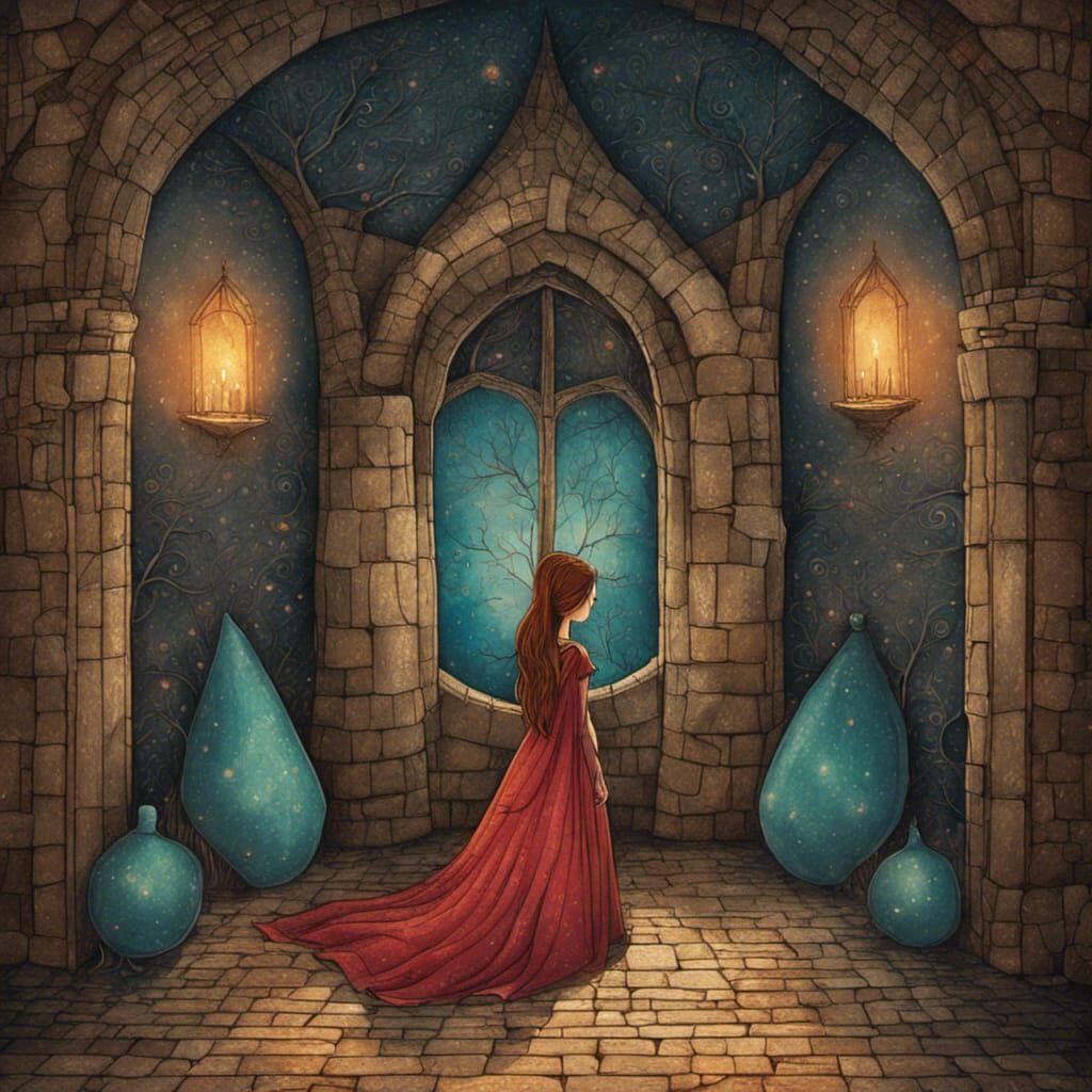 Princess in Medieval Castle, Surrealist Digital Art
