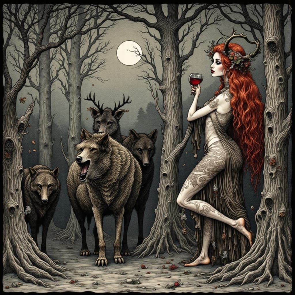 Drunken Gypsy Fortune Teller with Stag Horns