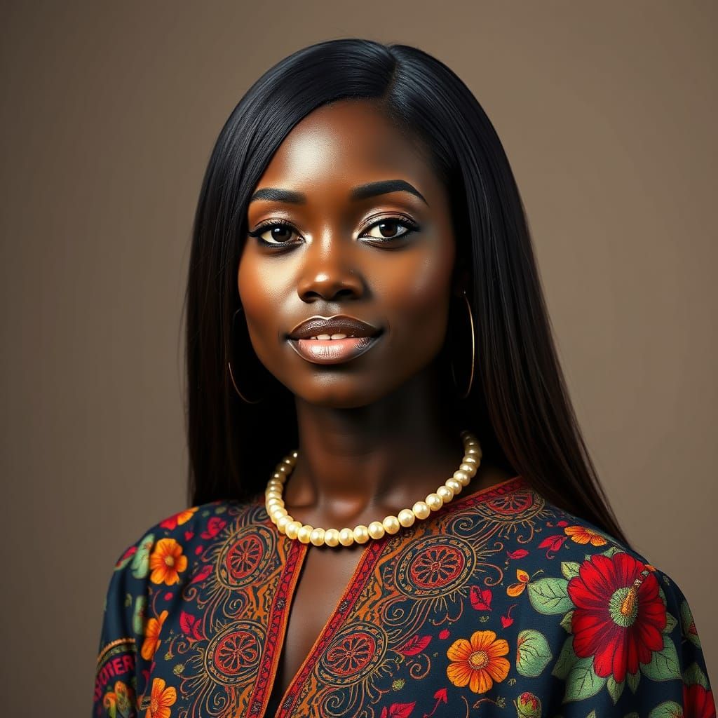 Stunning Chocolate Nigeria Woman in Vintage Dress