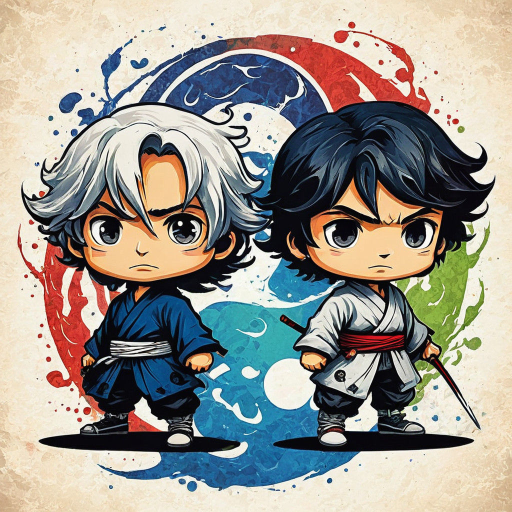 Vibrant Chibi Twins in Balance