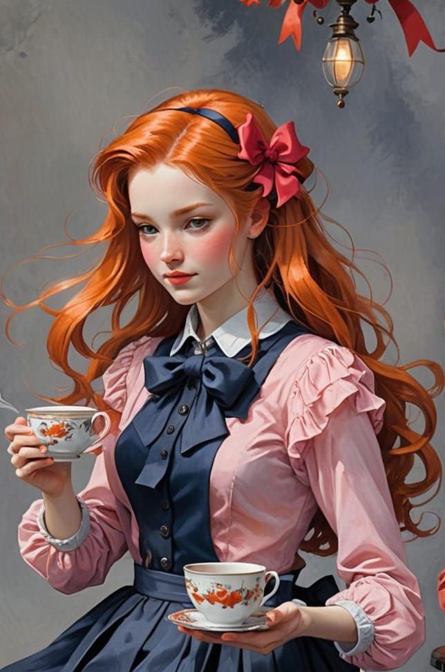 Girl with Orange Hair Portrait in Art Nouveau Style