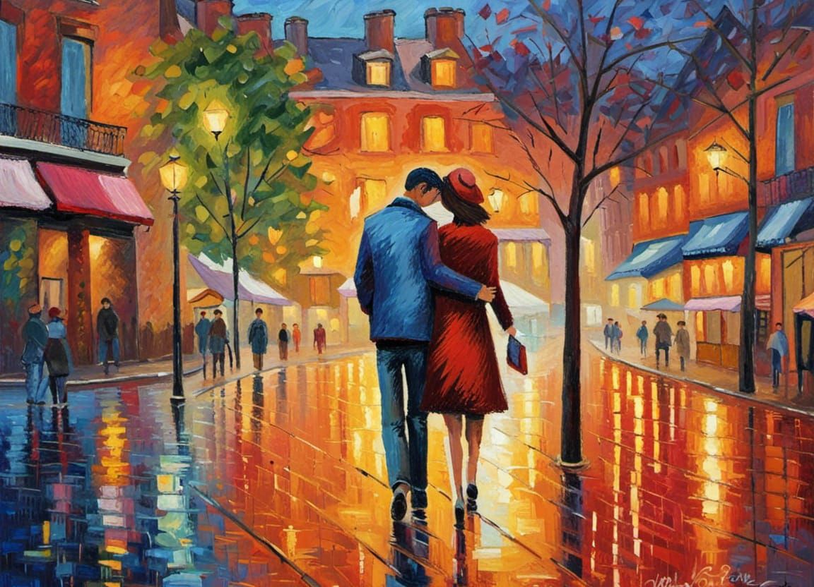 Parisian Romance: Neo-Impressionist Oil Painting