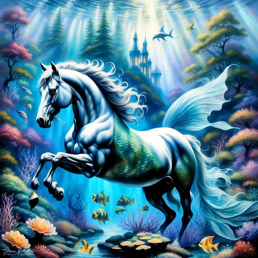 Ethereal Mermaid Horse Swimming Underwater Fantasy