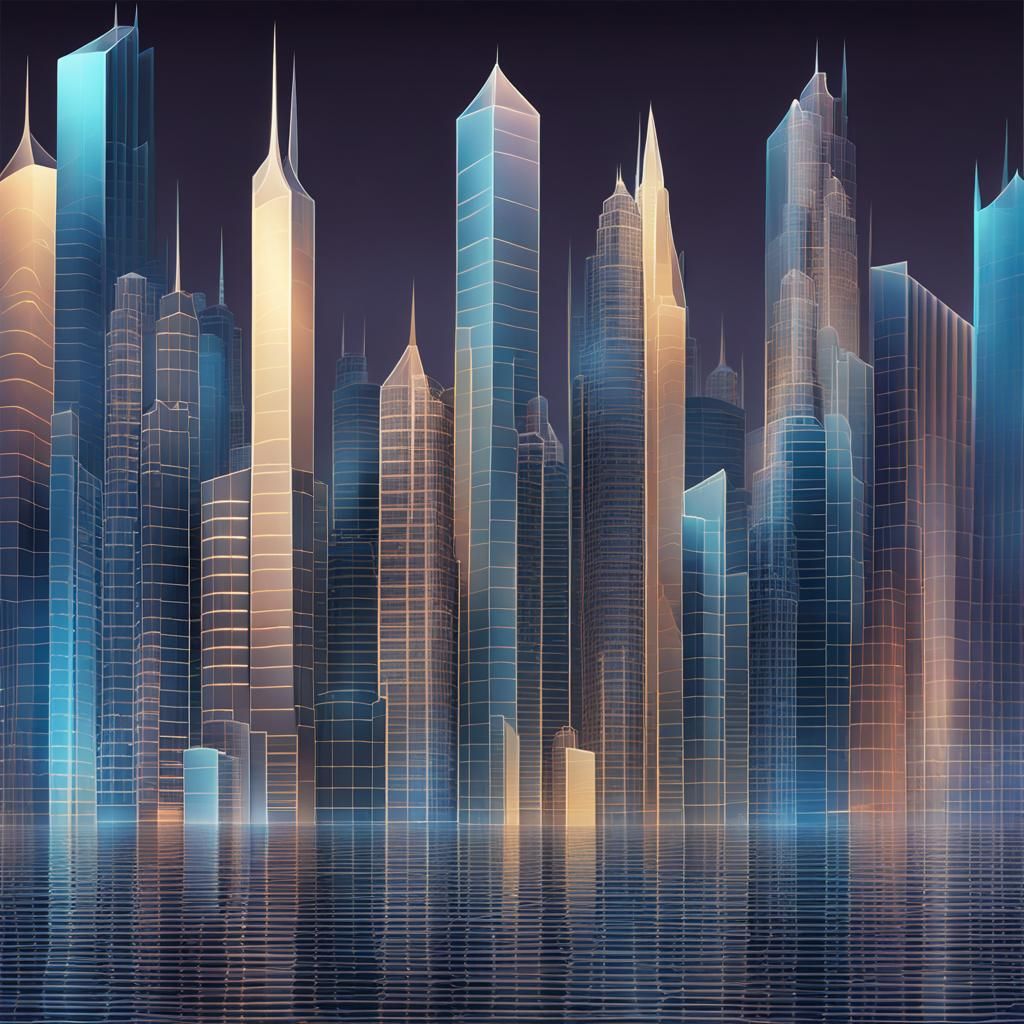 Minimalist Skyscrapers in Memphite Style at Night