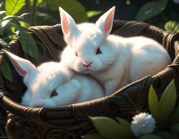 Sleeping Bunnies Under the Moonlight: Photorealistic Garden ...