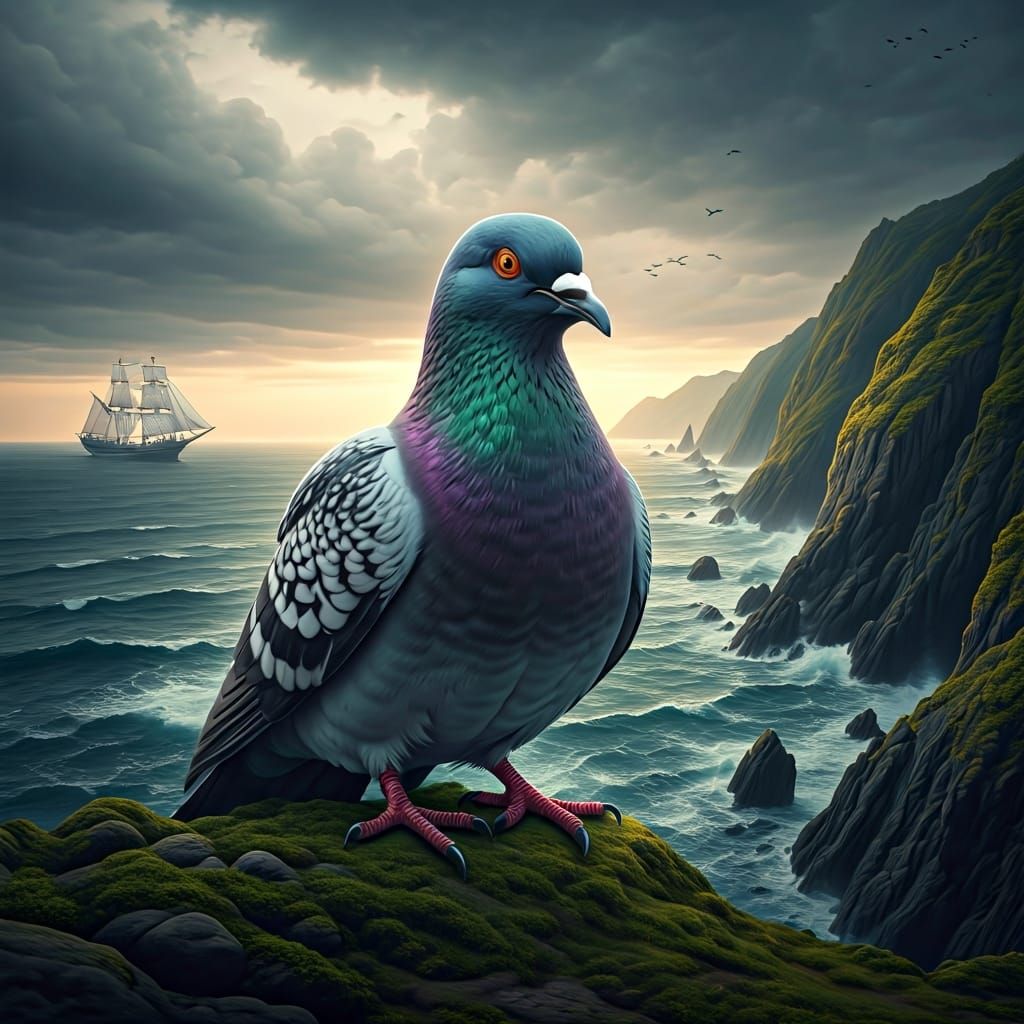Voluptuous Pigeon Siren Overlooking Rough Seas