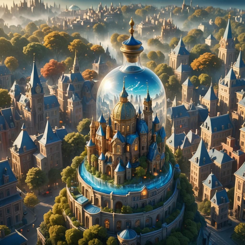 Miniature City Inside Perfume Bottle: Surreal Concept Art