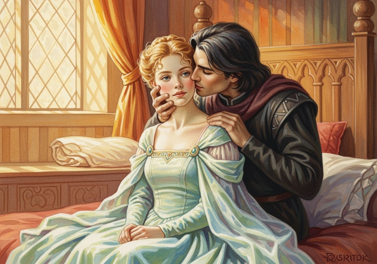 Impressionist Watercolor: Couple in Medieval Fantasy Bedroom