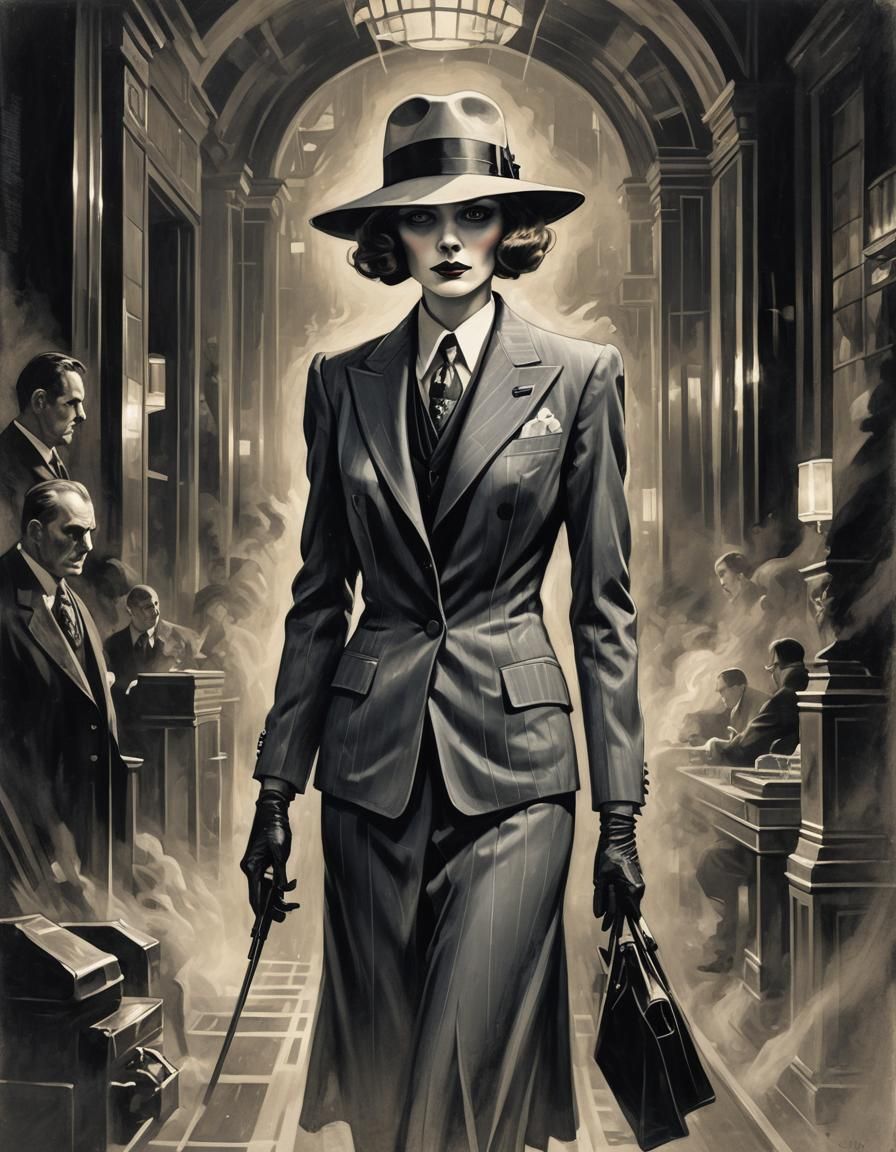 Art Deco Ghostly Woman in Suit