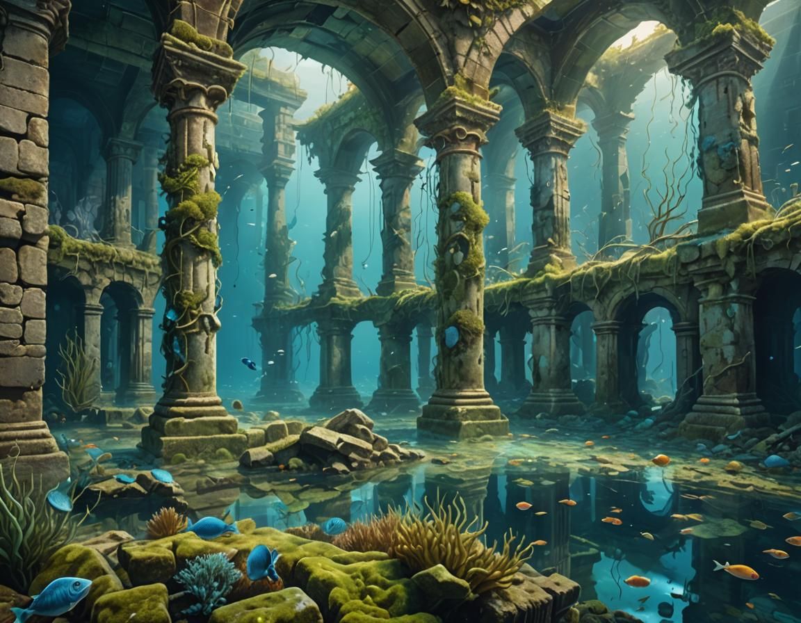 Underwater City Ruins in Surreal Digital Art