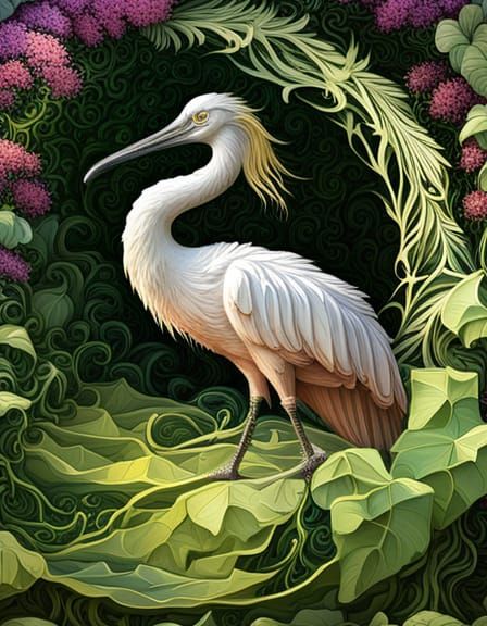 Decaying Spoonbill Statue Covered in Vines