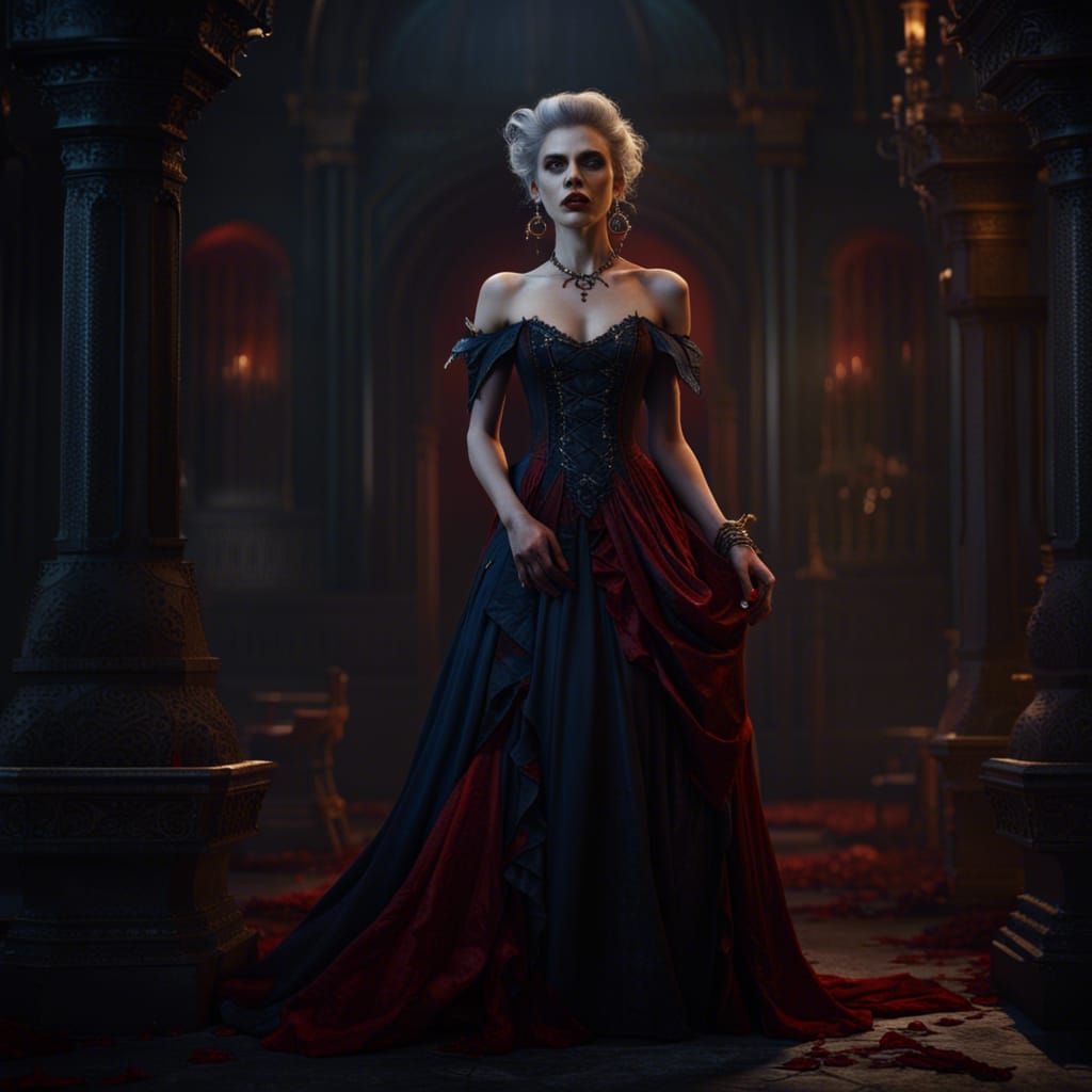Pretty Vampire in Long Dress: Fantasy Concept Art