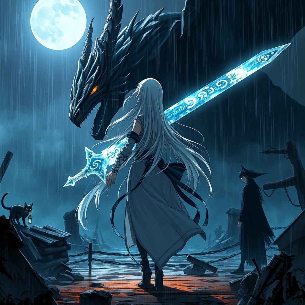 Dark Fantasy Anime Warrior Faces Dragon in Battle