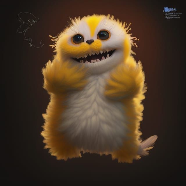 Friendly Fierce Fluffy Yellow Monster in 3D