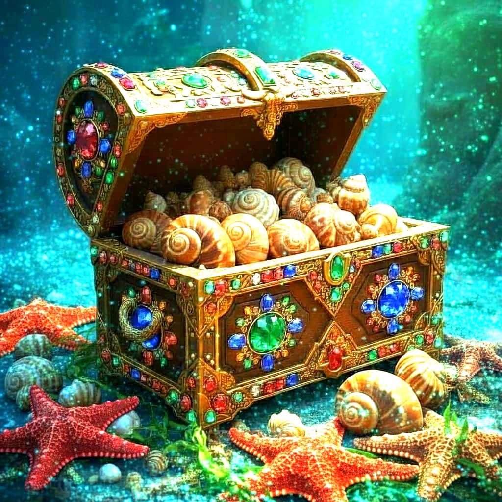 Ornate Treasure Chest Overflowing with Ocean Jewels