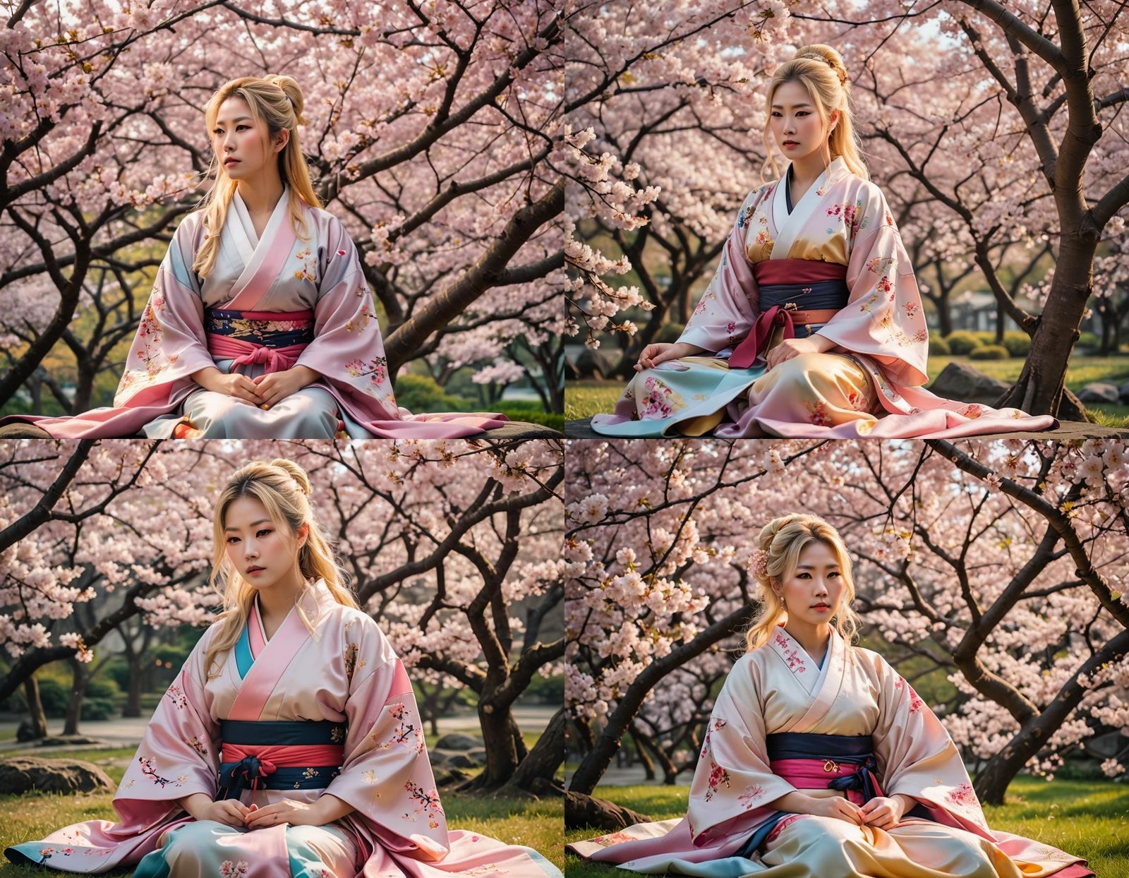 Onna-Musha Meditating Under Cherry Blossoms