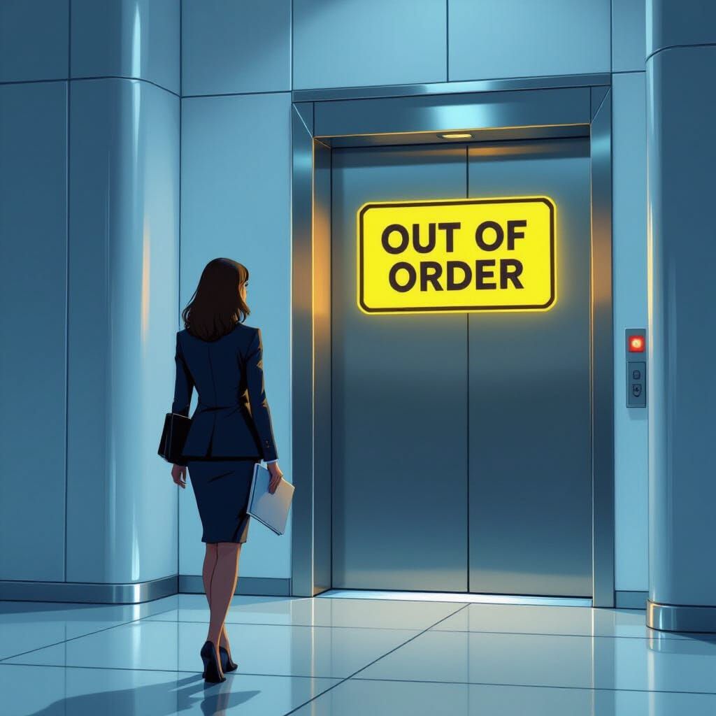Businesswoman and Broken Elevator, Syd Mead Style