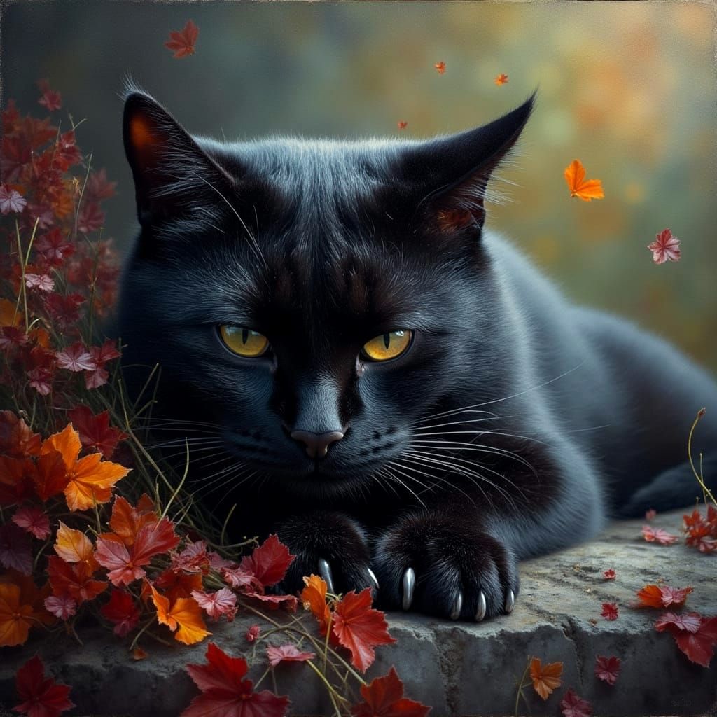 Enigmatic Feline Essence in Oil Painting