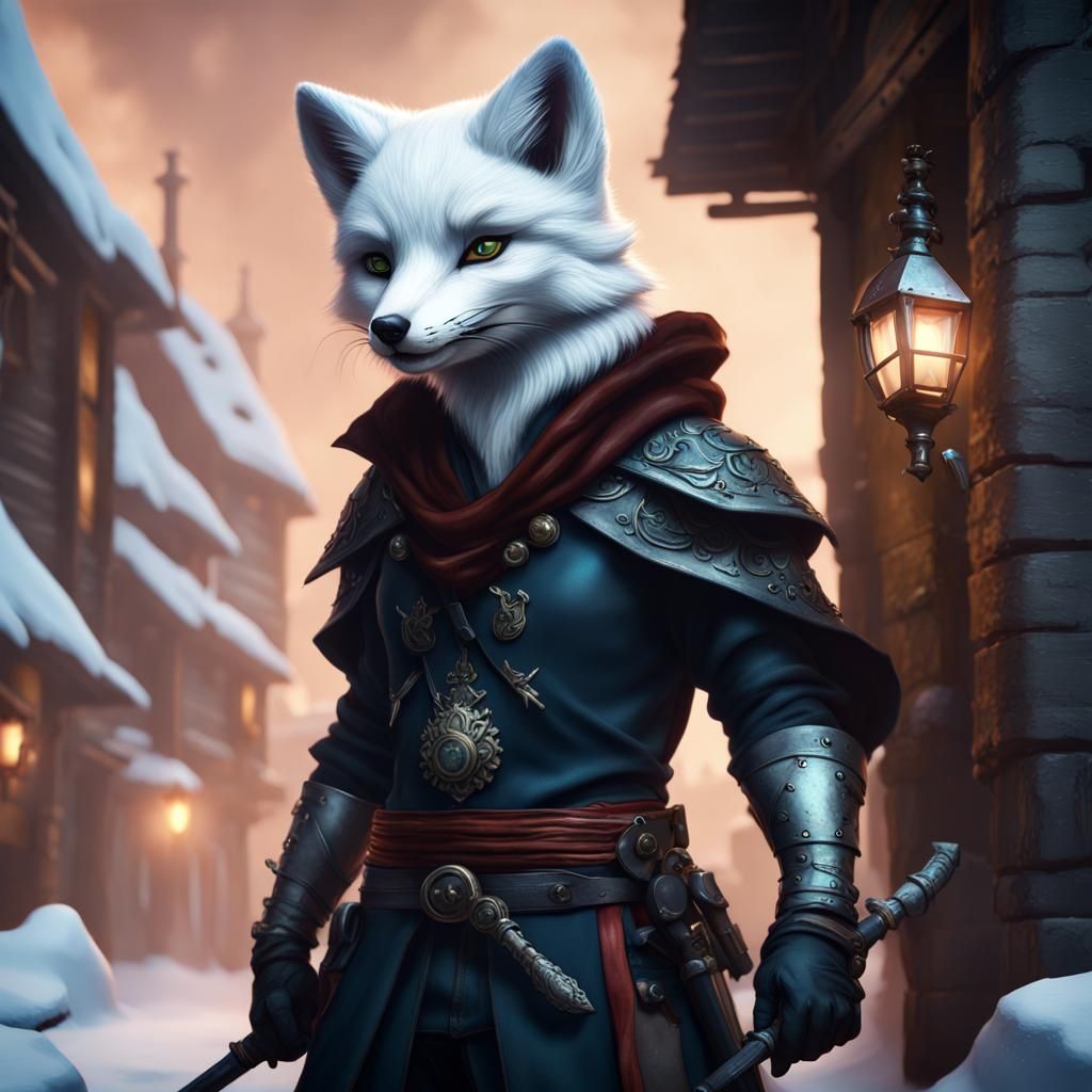 Anthro Arctic Fox Assassin in Detailed Matte Painting