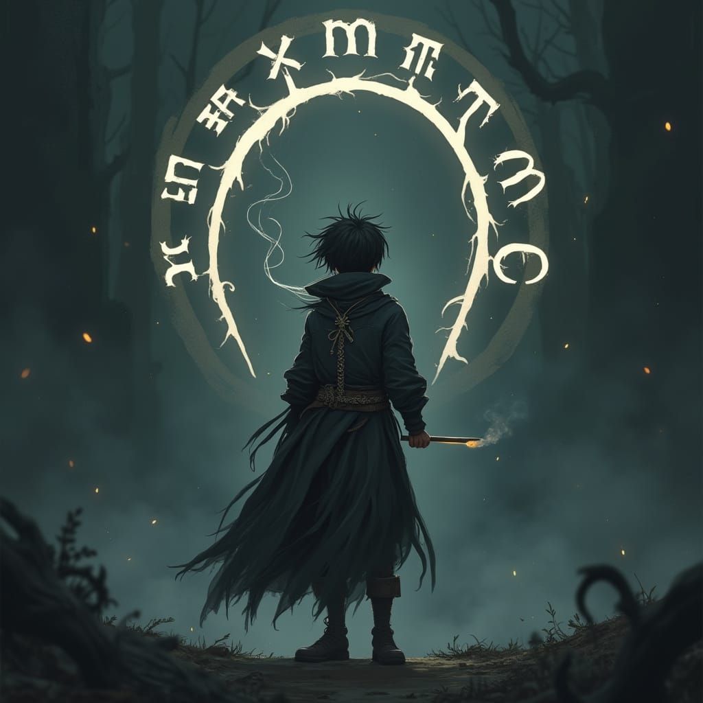 Fantasy Boy with Cigarette in Mystical Realm