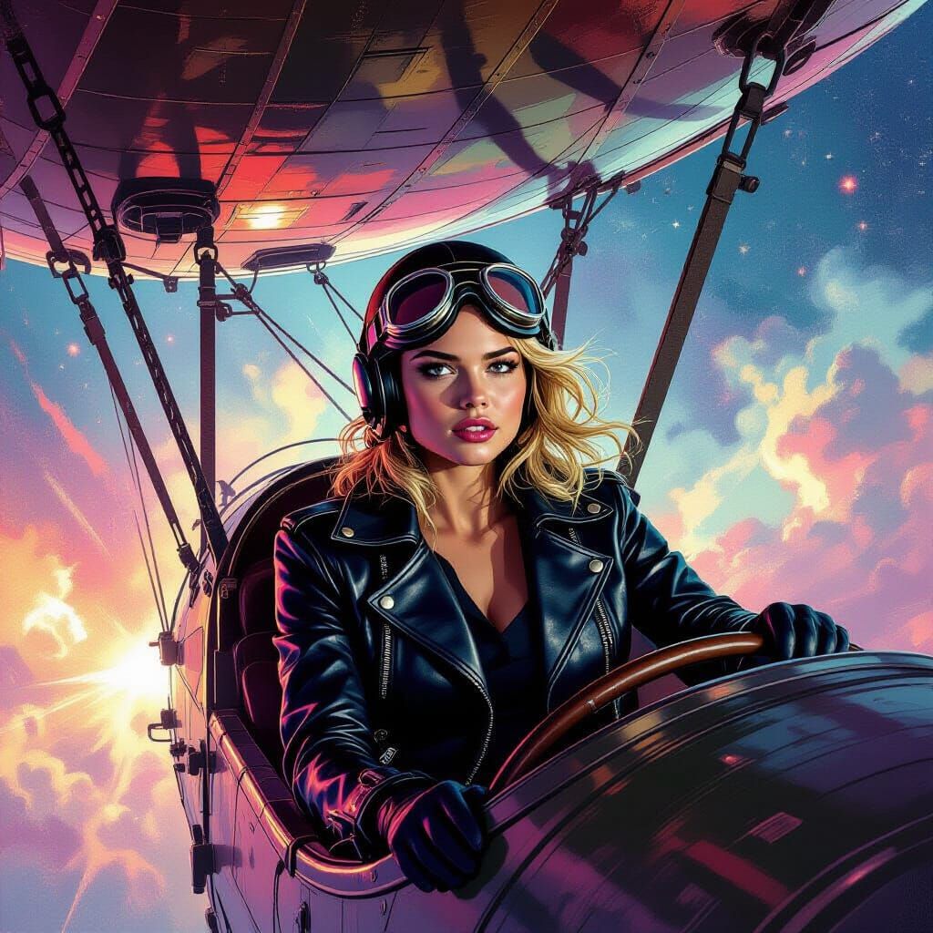 Airship Pilot Navigating a Nebula: Retro-Futuristic Film Noi...