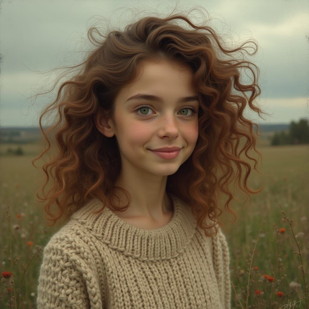 Youthful Woman with Curly Hair in Earthy Tones