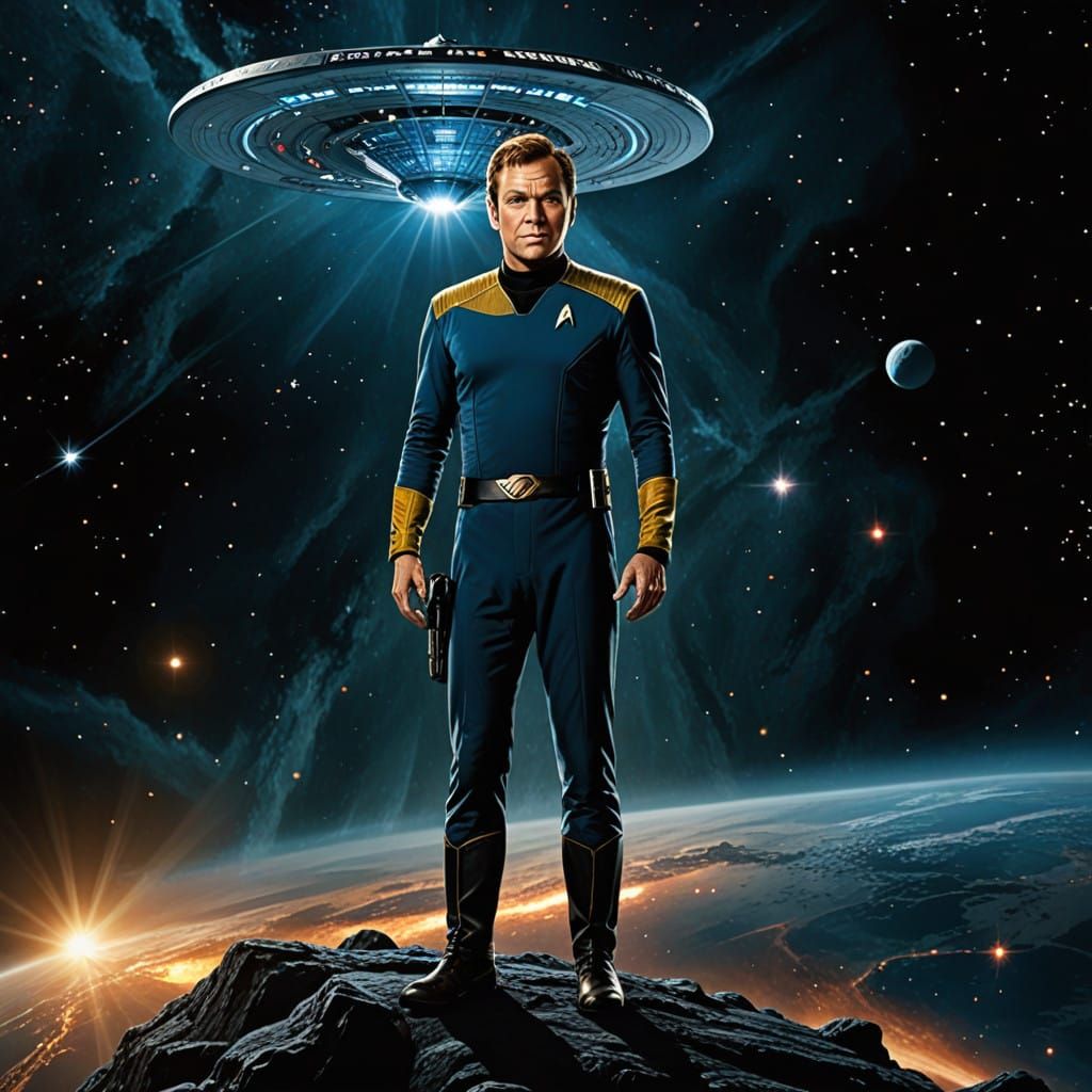 Captain Kirk at the Helm of the Starfleet Enterprise