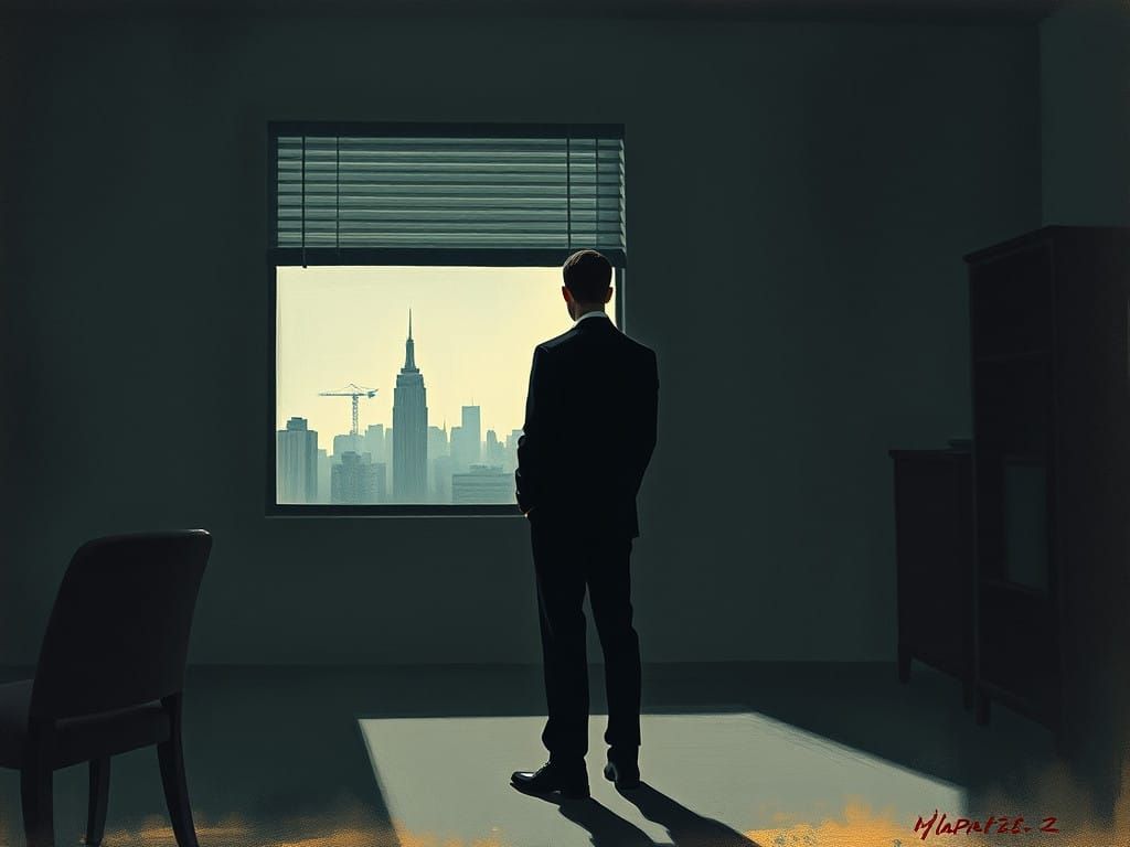 A Lonely Businessman Contemplates His Future in a Haunting O...
