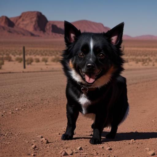 Demented Dog in Barren Desert Landscape