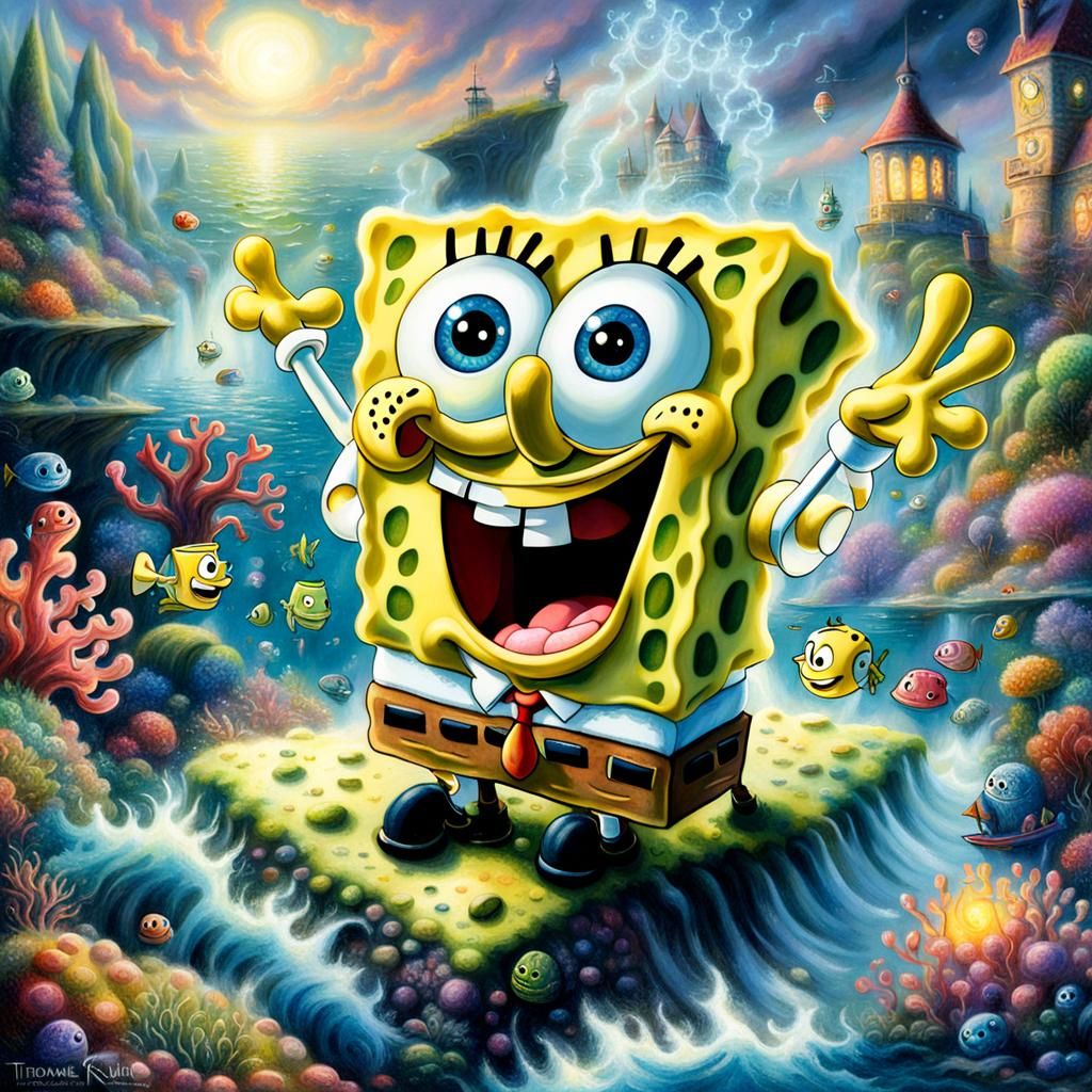 Ethereal Spongebob in a Thomas Kinkade Fantasy