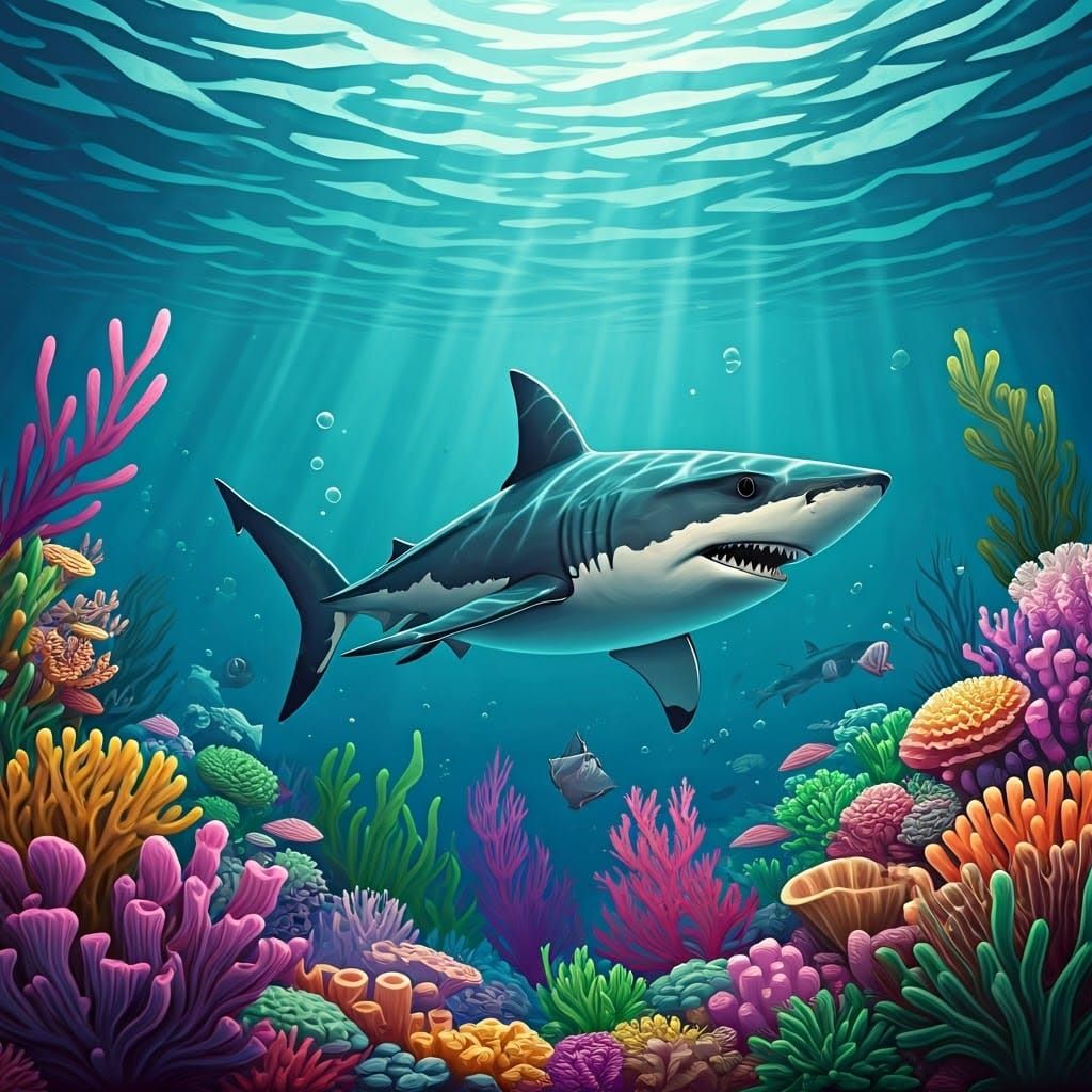 Shark with Sneaker Fins in Vibrant Ocean