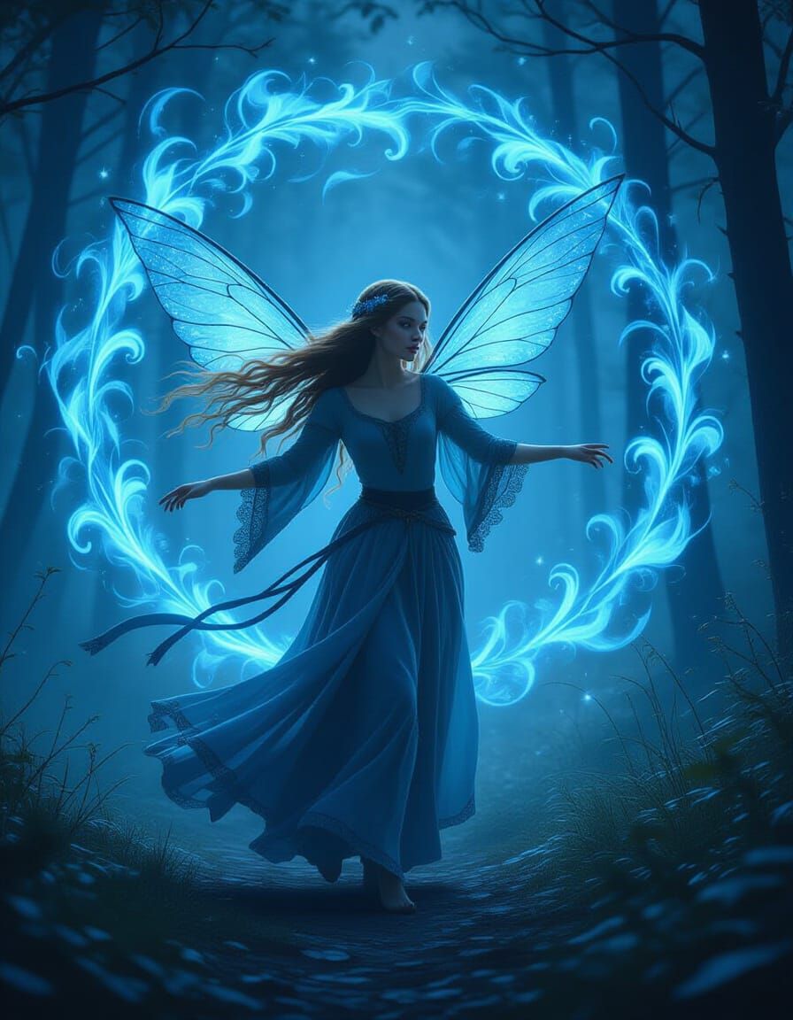 Slavic Forest Spirit Dancing in Mystical Forest