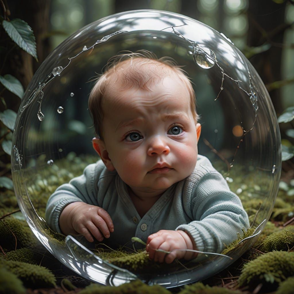Serenely Glowing Infant in Crystal Sphere Art