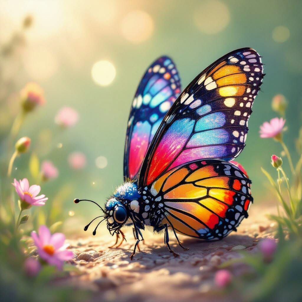 Whimsical Ladybug with Kaleidoscope Butterfly Wings