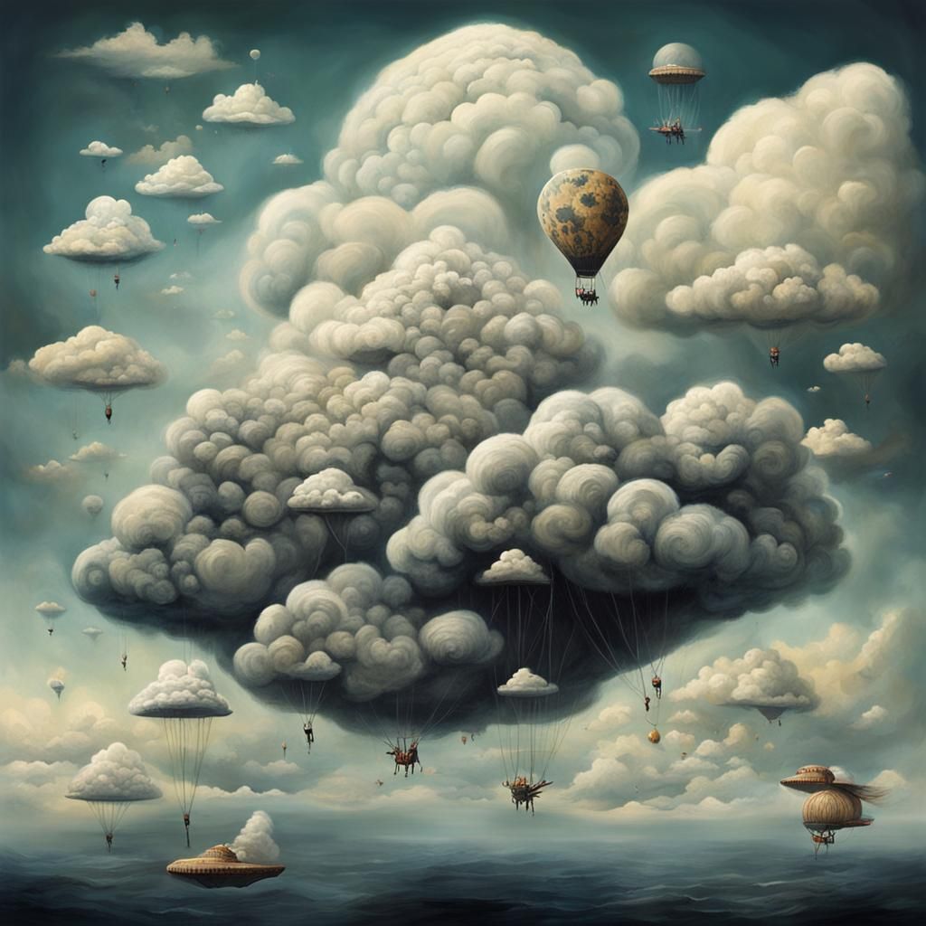 Surreal Cloud Creatures in Dreamlike Sky