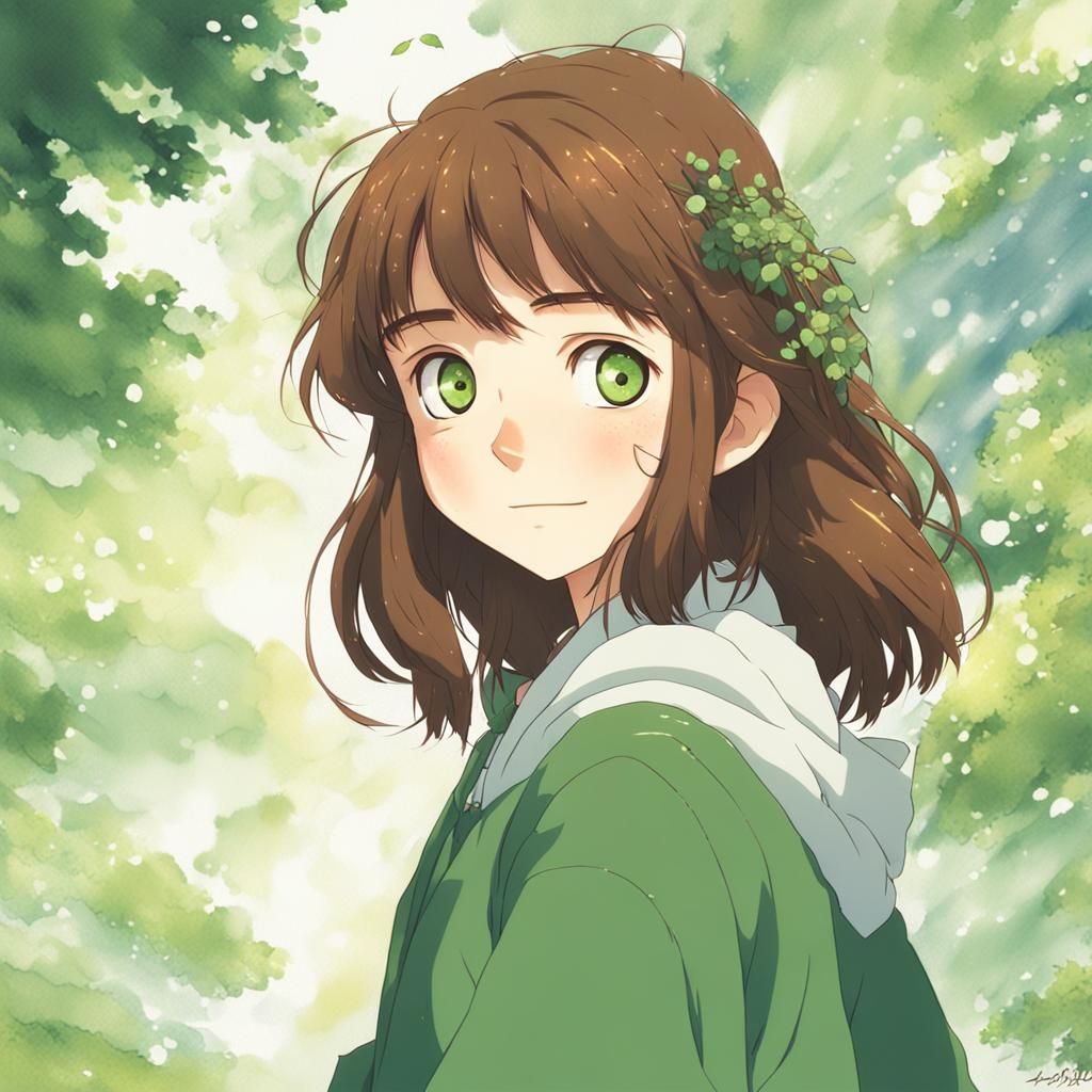 Studio Ghibli-Style Girl with Brown Hair
