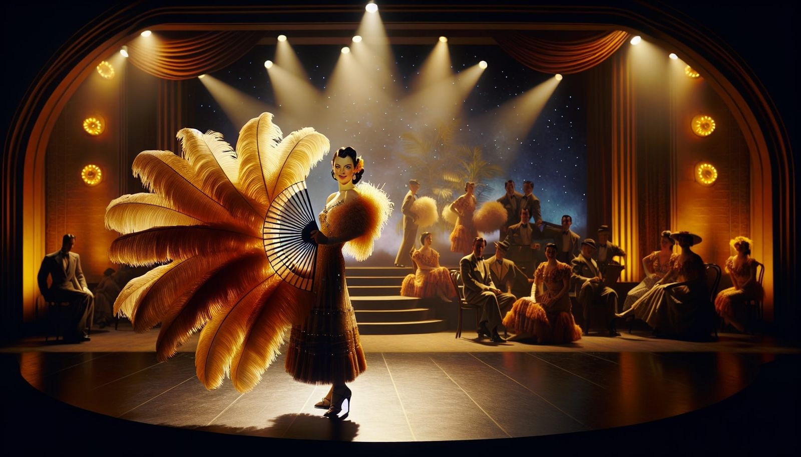 Flamboyant Showgirl in 1940s Nightclub, Photorealistic Style
