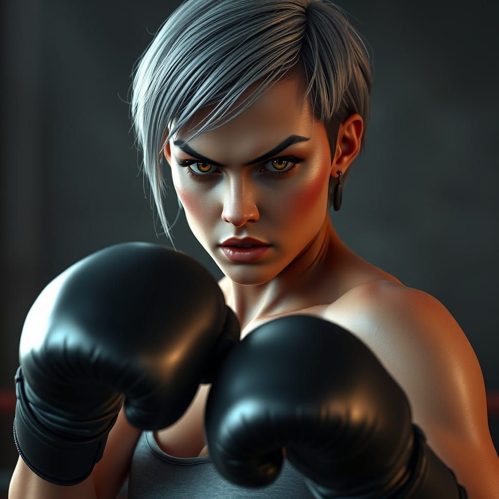 Surreal Hyper-Realistic Female Boxer in a Clinch Pose