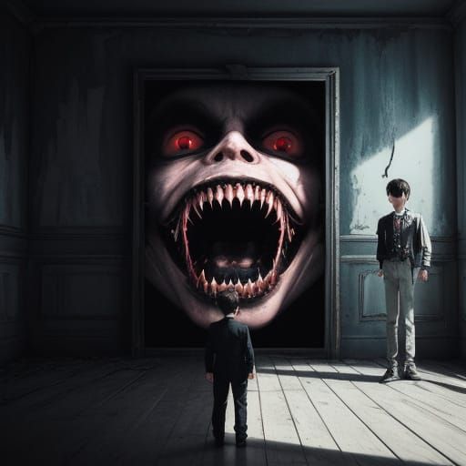 Disturbing Surrealist Room with Child in Garish Colors