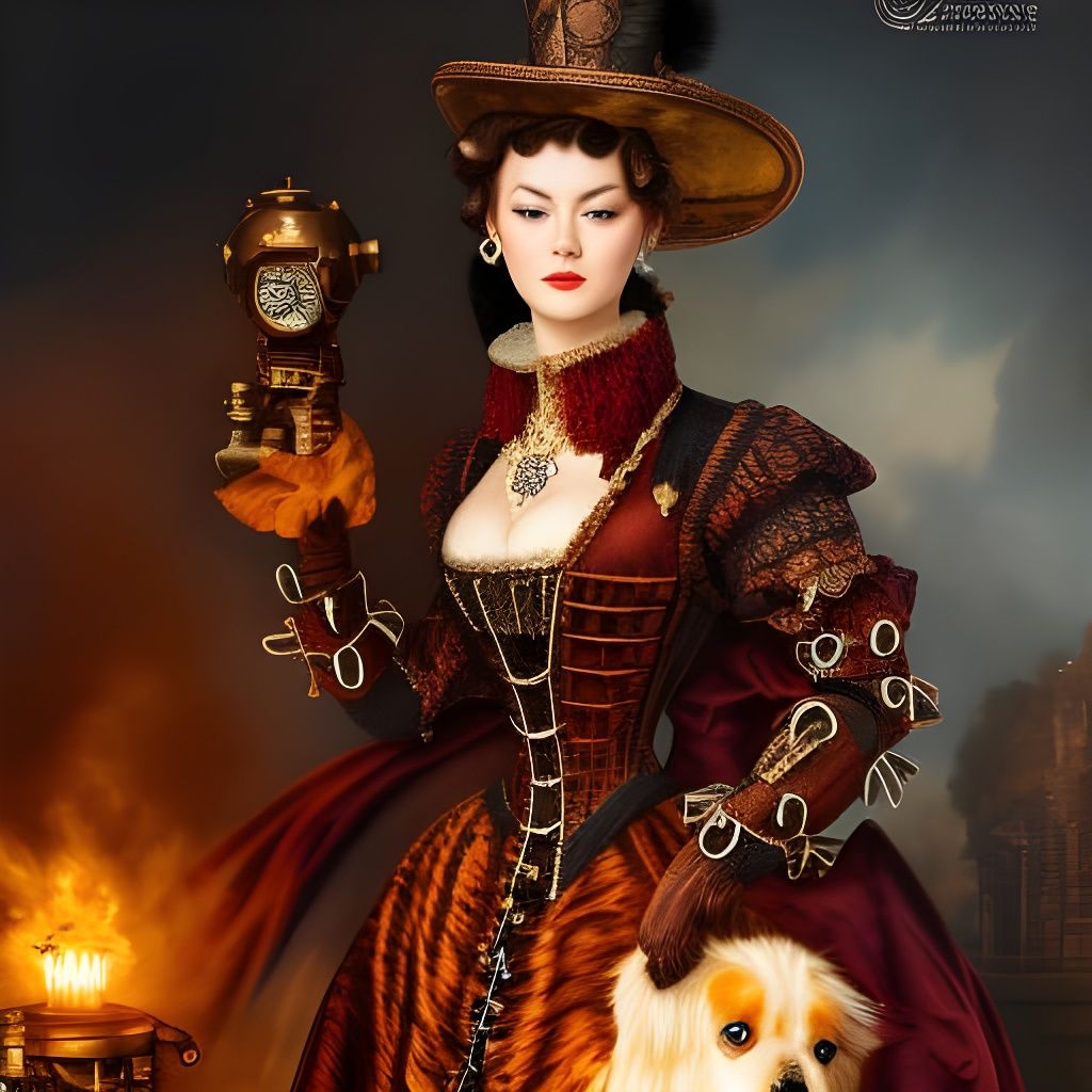 Steampunk Dog with Cinder Goggles and Engine