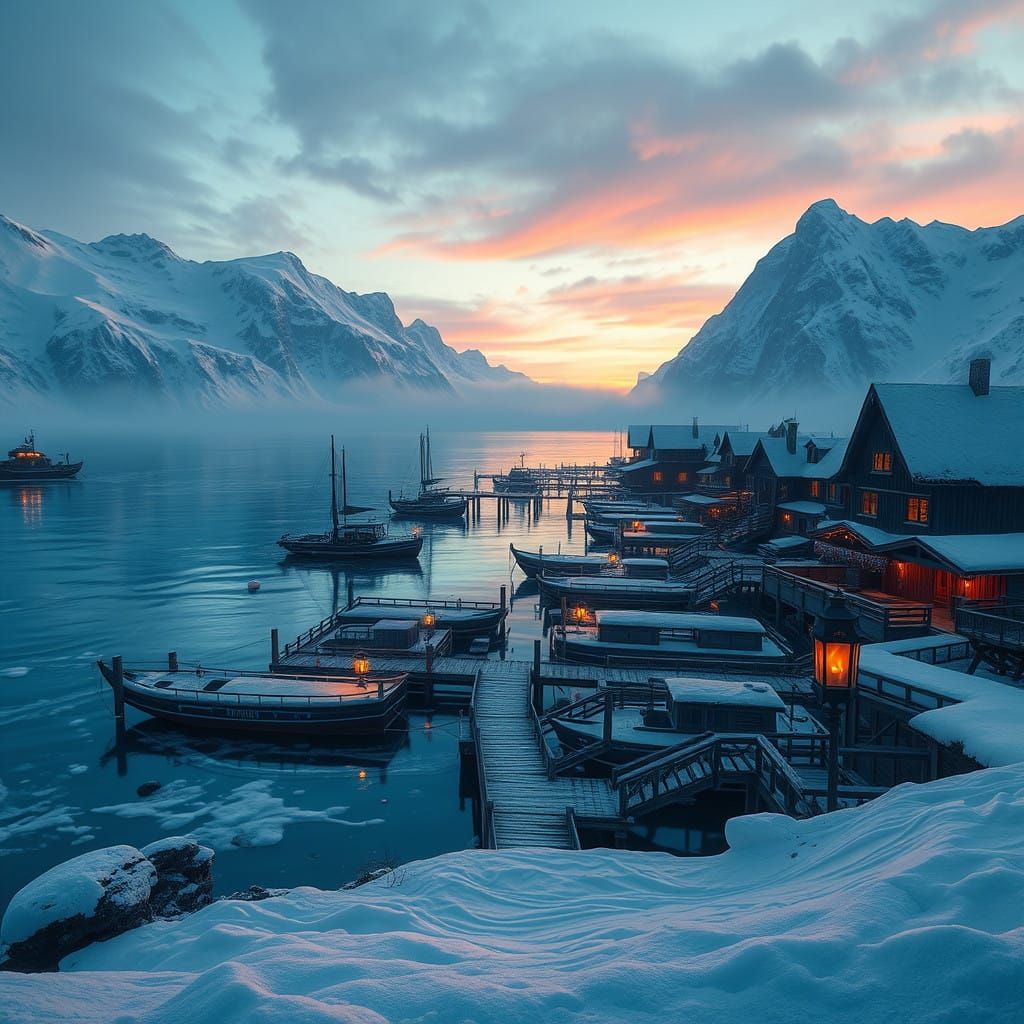 Winter Harbor Landscape in 8k Matte Painting Style